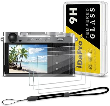 iDaPro Displayschutz für Fujifilm X-E5, 9H Glas | 3-Pack + Handschlaufe + ABS Box. 9H Härte, Anti-Kratzer, Anti-Blase, HD-Klarheit, 0.3mm, Einfache Installation