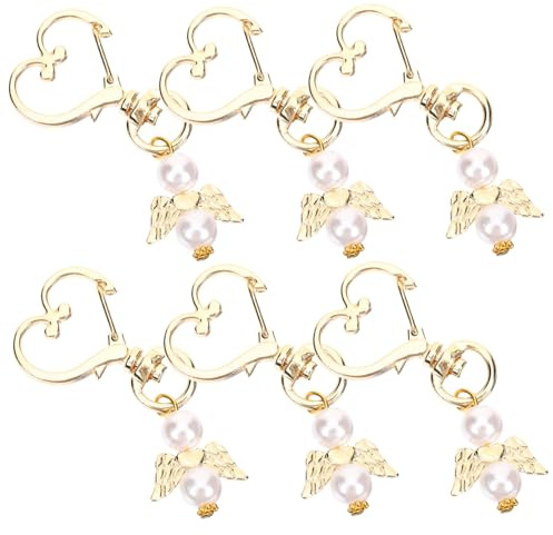WEKADRIN 6pièces Lot de Porte-clés Ange Alliage Charme Ailes Ange avec Perles Blanches Favori pour Anniversaire Et Shower Accessoire Suspendu Décoratif