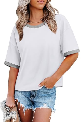 Womens Summer Tops 2026 Trendy Half Short Sleeve Shirts Spring Outfits White T Shirts for Women Loose Fit Crop XL