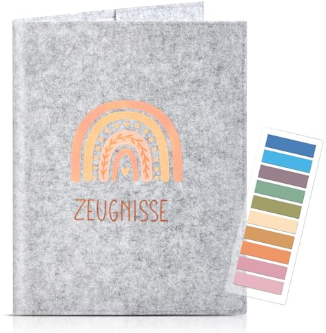 BBTO Zeugnismappe Filz mit 30 Klarsichthüllen für Büro Schule Zuhause | A4 Sammelmappe Zeugnisse Dokumentenmappe, Selbstklebend Haftnotizen Klebezettel für Schulanfang Geschenke