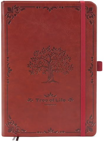 Tagebuch für Erwachsene, PU Leder Einband Schönes Notizbuch Liniert mit Innentasche und Etikettenpapier, Hardcover Vintage Journal 320 Doppelseiten Dickem Papier für Frauen Männer Büro Reisen-A5 Braun