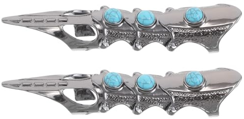 LRXIYODE 2 Stück Punk Gothic Ringe aus Metall mit Türkisfarbenem Vintage Design Verstellbar für Halloween Kostüm und Cosplay Gothic Rüstung Fingerschmuck