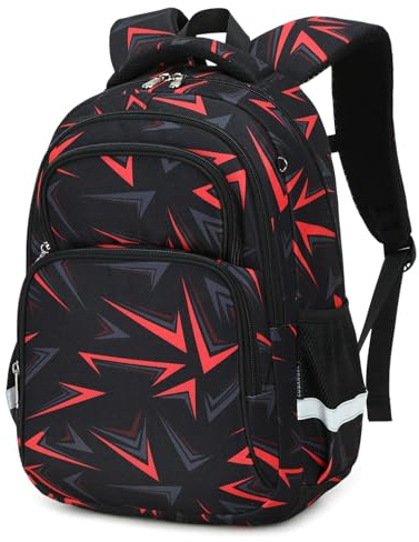 Cusangel Schulrucksack für jungen,kinderrucksäcke mit Brustgurt kinder,Grosse Kapazität Grundschulrucksack,Rucksack,ab der 1-7.Klasse mädchen (Rot & Schwarz)