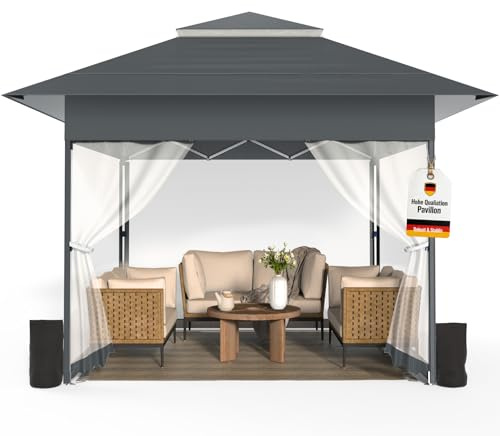 4x4m Pop-Up Pavillon,Faltpavillon mit Moskitonetz,Tragetasche,Anthrazit
