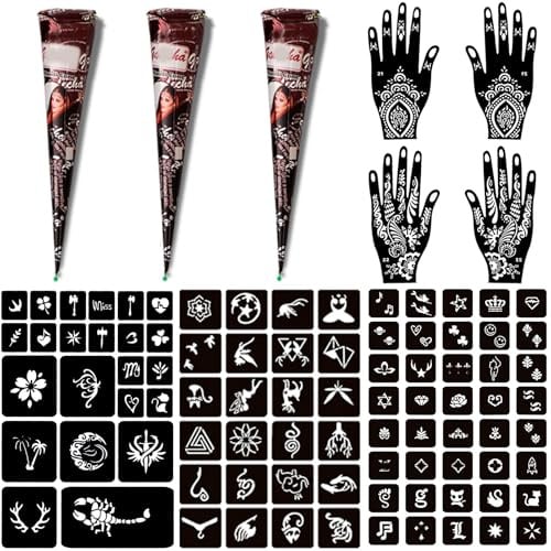 Tillfälliga tatueringskit 3 tatueringar cones 101 Stencils för DIY Art Party