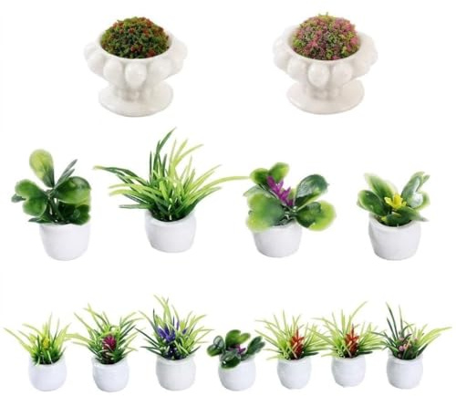 SINJAETRQ 13 Pcs Mini Dollhouse Plants, Plastic ABS, 1:12 | Non-Toxic Build, 13 Styles for Doll Houses, Fairy Gardens, Terrariums, DIY Crafts, Collectors