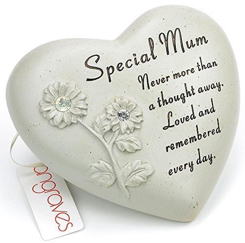 Angraves Special Mum Flower Diamante Heart Graveside Memorial Ornament Plaque With Verse