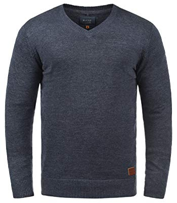 BLEND Lasse Jersey De Punto Suéter para Hombre con Cuello Pico Moteado, tamaño:M, Color:Ensign Blue (70260)
