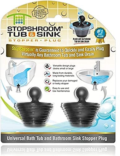 StopShroom Pack of 2 Universal Stopper Plug for Bathtub and Bathroom Sink Drains Silicone Black