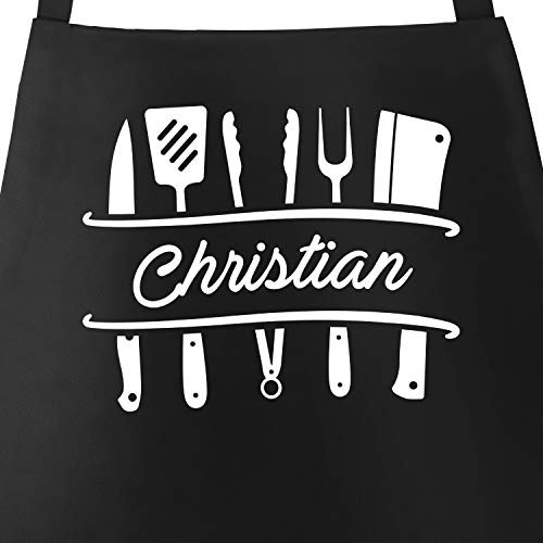MoonWorks® Grill-Schürze für Männer personalisiert eigener Name Grillbesteck Baumwoll-Schürze Schwarz unisize