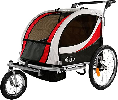 ClevrPlus Deluxe 3 in 1 doppio 2 posti bicicletta rimorchio jogger passeggino per bambini | pieghevole w/ruota anteriore pivot, rosso