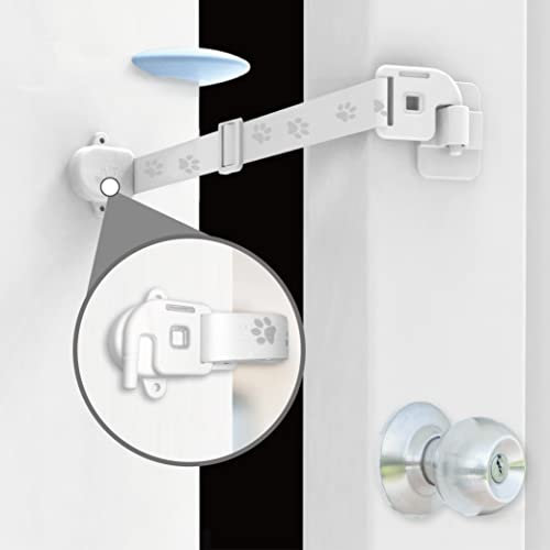 Neobay Adjustable Door Strap and Latch, Textile Cat Door Latch to Keep Dog Out of Litter Box, Economical Alternative of Pet Gates and Interior Cat Door, Magnetic with Stopper 1 Pack