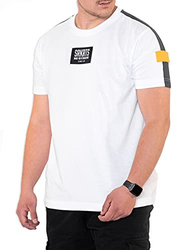 SOURKRAUTS Männer T-Shirt Julian in Größe S - Kurzarm Shirt in Weiß - Herren Shirt mit Stoffeinsätzen