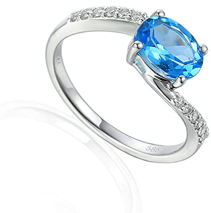 585er Weißgold Damenring mit Blautopas 1,50ct. und Brillanten 0,13ct. Gr. 54 Edelstein Ring