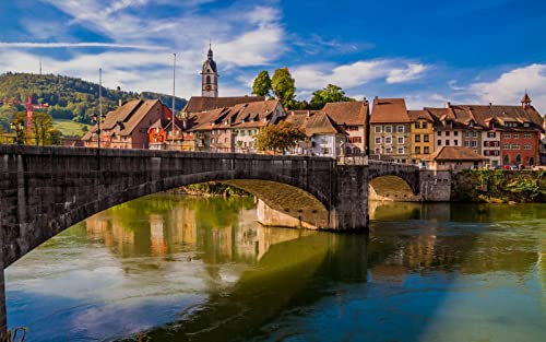 Deutschland Laufenburg Rhein Stadt Brücke Häuser Malen Nach Zahlen Diy Einzigartiges Leinwand Ölgemälde Kit Digitale Malerei