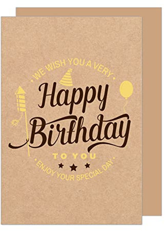 Edition Seidel Premium Geburtstagskarte auf hochwertigem Kraftpapier mit Goldprägung und Umschlag. Glückwunschkarte Billet Geburtstag Happy Birthday Mann Frau Sprüche Karte (G3202 SW022) (Design 1)