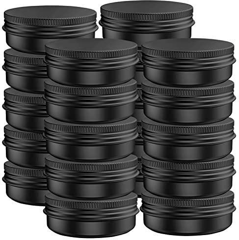 20 Pcs Aluminum Tin Jars Containers Leak Proof Cosmetic Tin Jars Containers Round Screw Lids for Cosmetic, Salves, Balms, Lip Balm or Others, Black, Black, 0.5 Ounce