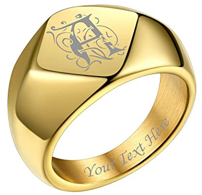 Bestyle Signetring Damenring Siegelring Herren Buchstabe Erinnerungsgeschenk ring mit Anfangsbuchstaben Mädchenring Hip Hop Ring Gold 54