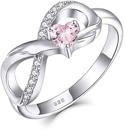 starchenie Bague Infini Aile Bague de Fiançailles en Argent 925 avec Pierre de Naissance pour Femme