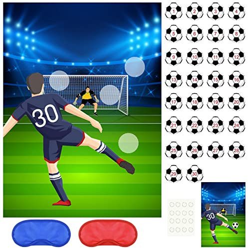 PLULON Fußball-Party-Spiele für Kinder Stecken Sie den Fußball auf das Tor Geburtstags-Party-Spiele Fußball-Poster mit 30 Fußball-Aufklebern für Fußball-Geburtstags-Party-Zubehör Klassenzimmer