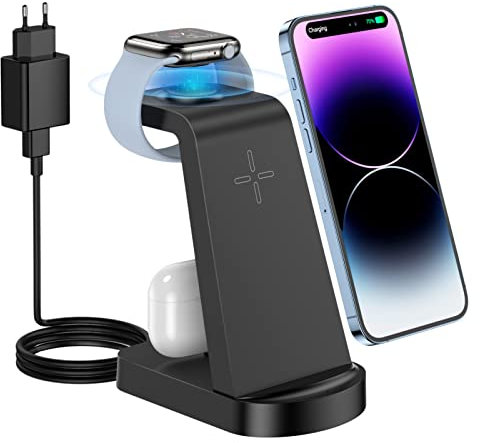 Wireless Charger, CKCN 3 in 1 Kabelloses Ladegerät für i Phone 15 14 13 12 Pro Max, Induktive Ladestation für Apple Watch Ladestation 8/7/SE/6/5/4/3/2, Ladestation für Air Pods 3/2/ Pro