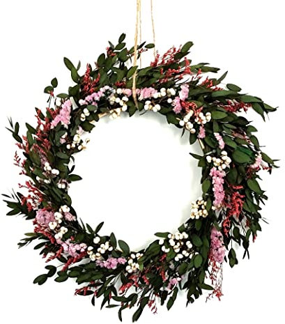 KKTHDM Türkranz Natürliche Trockenblumen 40 cm, Getreidekranz Herbst Ernte Kranz Handgefertigt mit 100% Kränze für Tür Fenster Wand Kamin Hochzeit Deko, 40 x 40 cm