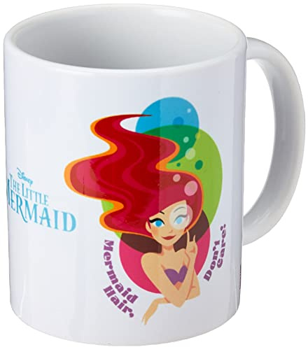 Disney The Little Mermaid Mug (Mermaid Hair Don't Care Design) 11oz Ceramic White Mug - Official Merchandise