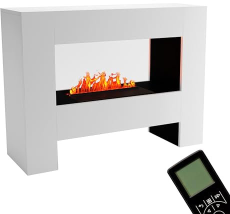 GLOW FIRE Wasserdampf Kamin FALLADA (Standkamin) - Elektrokamin mit realistischen LED 3D-Flammen, Knistereffekt & Fernbedienung, 120x90x40 cm - Opti-Myst 500 Elektro Kamin, Weiß