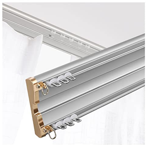 PhIree Aluminium-Deckenschiene Mit Doppelter Riemenscheibenreihe, Elegante Doppelvorhangschiene, Robuste, Verbundene Vorhangschienen-Deckenmontage Für Das Heimbüro, 7 Farben/B/150Cm/4.9Ft