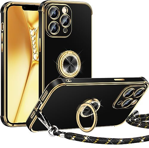 Miss Arts für iPhone 11 Pro Hülle mit Band, Ring Ständer Handyhülle Frauen Mädchen Dünn Stoßfeste Schutzhülle für iPhone 11 Pro Case Schwarz