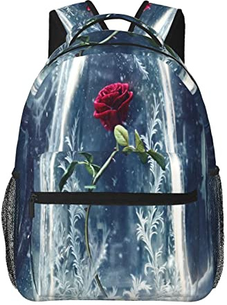 Ahdyr Männer Frauen Leichter Beauty Magical Beast Rose Art Rucksack Große Kapazität Büchertasche mit glatten Reißverschlüssen für Fitnessstudio Business Laufen