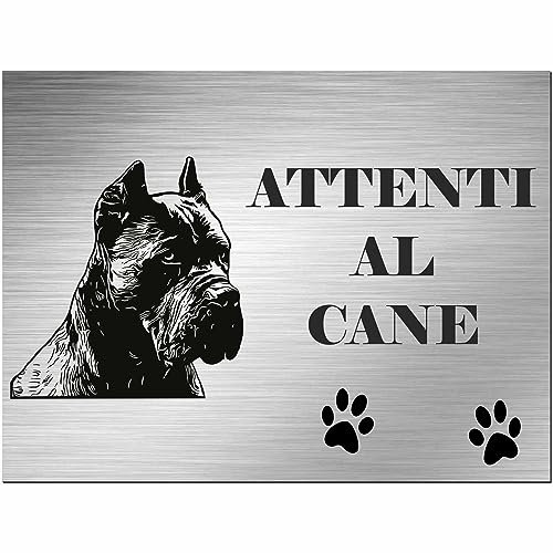 INDIGOS UG - Cane Corso - Cartello - ATTENTI AL CANE - da 20x15 cm - Pannello composito in alluminio - per cancello, recinzione, sicurezza, porta e giardino