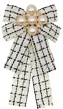 Broche IMINI pré-nouée avec nœud en perles - Élégante broche à cravate en ruban pour femmes, filles, étudiantes - Accessoires de vêtements tendance - Cadeau pour fille, Noël