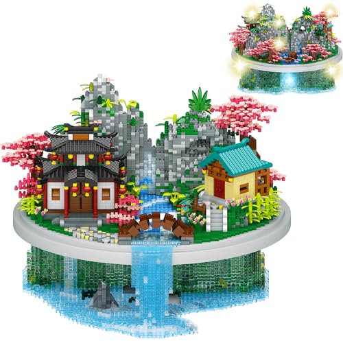 Seyaom Pfirsich Blume Bonsai Baum Architecture Bausteine mit Lichter, Architektur Blumenstrauß Klemmbausteine für Erwachsene Deko