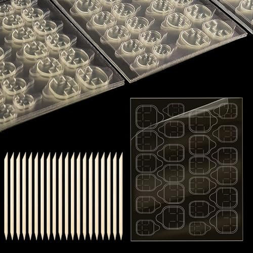 nailpretty 20 Blatt/480 Stk Nagel Klebepads, Doppelseitiger Transparent Nagel Adhesive Tabs, mit 20 Stücke Nägel Holzstäbchen, Aufkleber Nagelkleber Jelly Gel Nagelaufkleber für Maniküre Zubehör