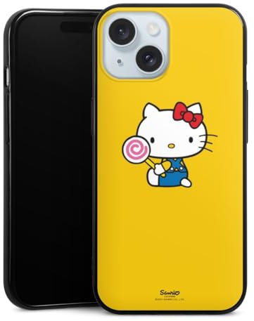 DeinDesign Silikon Hülle kompatibel mit Apple iPhone 15 Case schwarz Handyhülle Hello Kitty Cartoon Fanartikel
