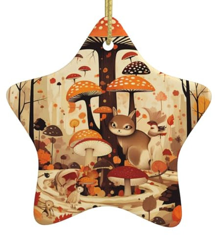 Herbst-Ahornblätter, Pilz, Weihnachtsschmuck, Weihnachtsschmuck, Weihnachtsbaum, hängende Ornamente, sternförmige Keramik, festliches Andenken, Geschenk für Weihnachtsdekorationen, Urlaub, Zuhause,