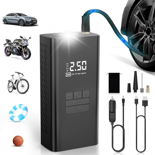 DIHOOM Cordless Tyre Inflator Portable Air Compressor - Fast 45L/min Car Tyre Inflator with Power Bank Support, LED Lighting 6000mAh Battery, 4 Modes, Ideal for Cars Bikes Motorcycles and Balls