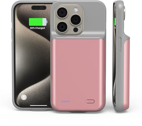 HUAENG Akkuhülle für iPhone 15 Pro, 6800mAh Hohe Kapazität Zusatzakku Ladehülle Tragbare Akku Hülle Handyhülle, Akku Battery Case Powerbank hülle Akku für iPhone 15 Pro [6,1 Zoll] Rosa