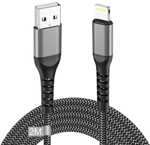 Cavo iPhone 2 Metri [Certificato MFi],Cavo Lightning 2M Nylon Cavo Ricarica iPhone Cavetto iPhone Filo Caricatore iPhone Cavo USB Lightning per iPhone 14 13 12 11 Pro Max XS XR 8 7 6 5 iPad