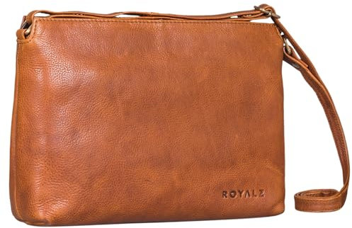 ROYALZ 'Wyoming' Klassische Handtasche Damen klein Leder Abendtasche im Vintage Look elegant Ledertasche Echtleder Umhängetasche Schultertasche, Farbe:Texas Braun