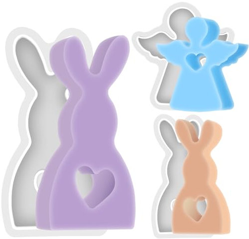 3 Stück Silikonformen Gießformen Ostern Hase, Kaninchen Silikonform Ostern, Silikonform Engel Giessform Silikon Kerzenform, Silikon Gießform Hase Osterhase Silikonform for Gips, Sojawachs Kerzen
