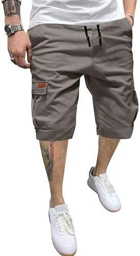 YAOHUOLE Shorts Cargo Homme Pantalons Courts Rétro Baggy Pantacourt Shorts Homme Coton Gris M
