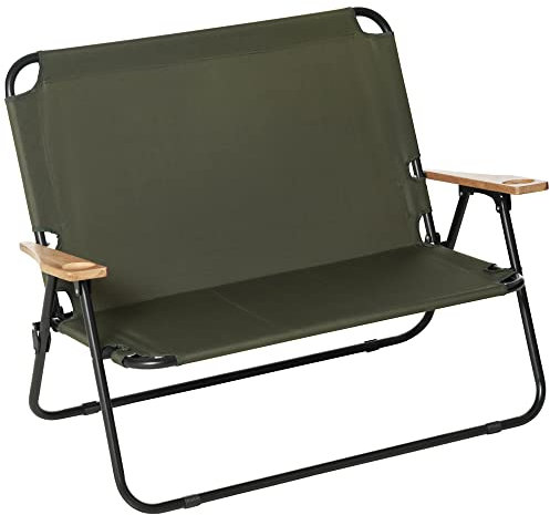 Outsunny Chaise Double Banc 2 Places canapé Pliant pour Camping avec accoudoirs en Bois et Porte-gobelets, Tissu Oxford et Structure Acier, dim. 114L x 67l x 80H cm