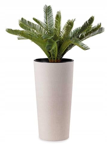 HowHomely Blumentopf Gross Hoch 57 cm mit Pflanzkübel Einsatz 30 cm Durchmesser - Beige Pflanzkübel Groß aus Kunststoff für Deko Wohnzimmer Garten oder Terrasse