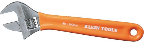 KLEIN TOOLS O5078 Adjustable Wrench, Precision Forged 1 1/2-Inch Extra-Capacity Jaw, SAE and Metric Scales, Plastic-Dipped Handle, 8-Inch