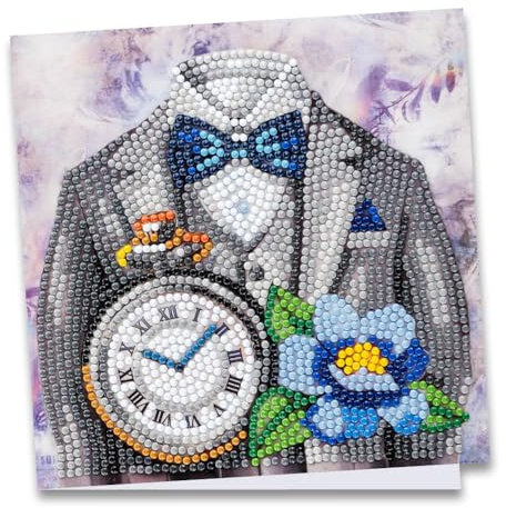 Ideen mit Herz Diamond-Painting-Grußkarte | 16 cm x 16 cm | 370 g/m² | Inkl. Umschlag & Werkzeug (Herrenmotiv mit Uhr)