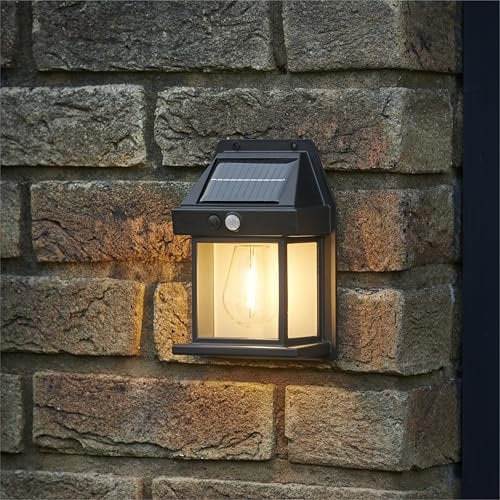 Auraglow Solar Powered Filament PIR Security Light, IP44 Weatherproof Wall Sconce for Garden, Pathway, Porch, Patio - Two Pack (2 Pack)