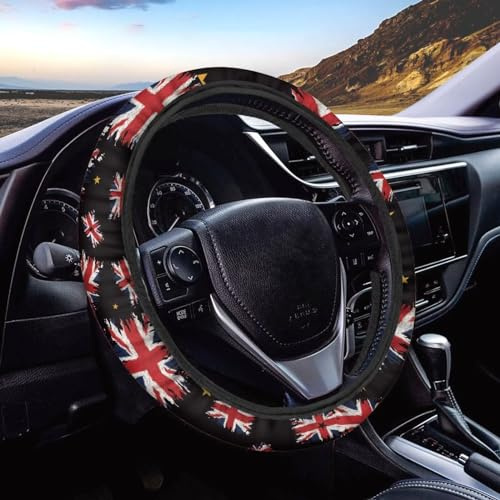 Suhoaziia British Flag Union Jack Car Steering Wheel Cover, Anti Slip and Sweat Absorption Car Accessories for Men Women, Universal 15 Inch