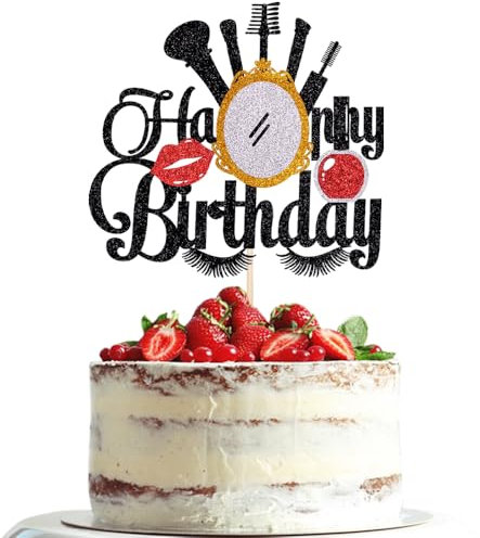 Dxsdgetue Makeup Birthday Cake Topper - Cosmetic Cake Topper - for Girls Birthday/Bachelorette/Bridal Shower Party - Cosmetics Themed Party Decorations